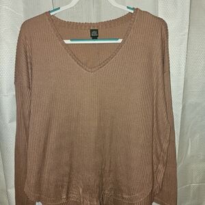 wild fable Ribbed V-Neck Long Sleeve Top in Dusty Rose